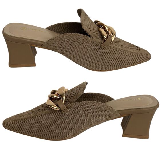 Newbella Women’s Knit Pointed Toe Chunky Heel Mules Comfortable Size 8 apricot - Picture 1 of 13